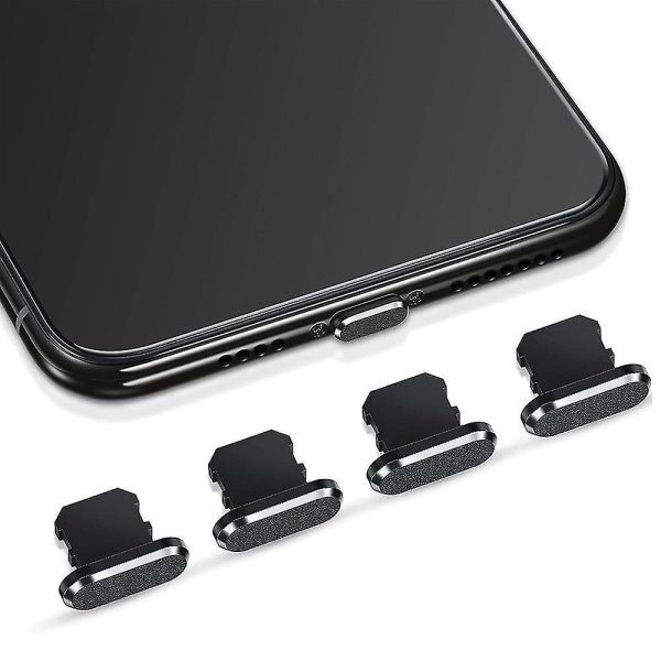 4 stykker anti-støvstik kompatible med Iphone, beskytter opladningscover_(happyshop) Black