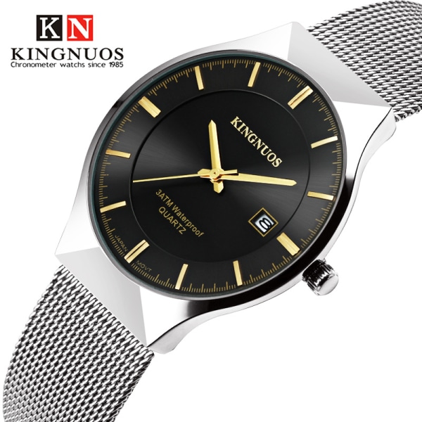 Ultratunt armbandsur mesh watch kalender vattentät enkel watch Black