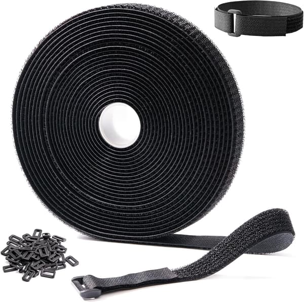 2cm x 10m Heavy Duty Hook and Loop Strap with 50 Loops - Adjustable, Cuttable, Reusable Strap for Securing Cables, Hoses, Pipes, etc.