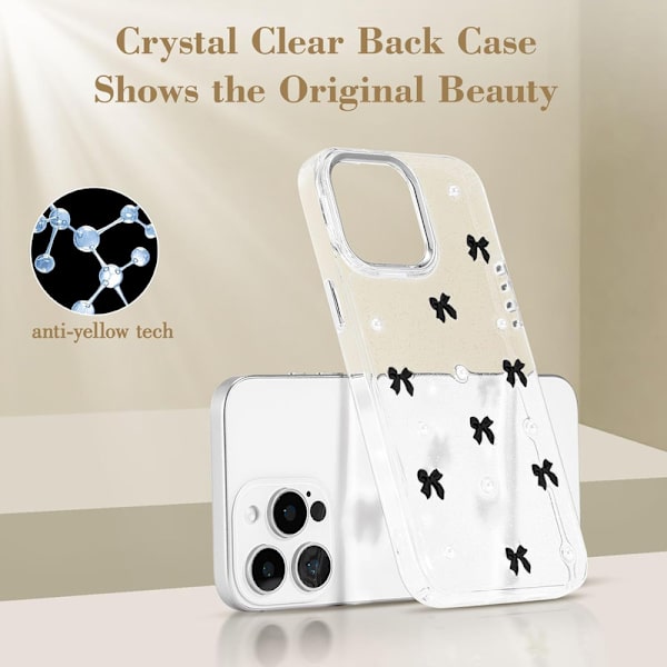 Skal för iPhone 14 Pro Max, Bling Glitter 3D Rosett Mobilskal Sött Glittrigt Kristallklart Rosett Slim Mjukt Tåligt Skyddande Skal Svart Black iPhone 14 Pro Max