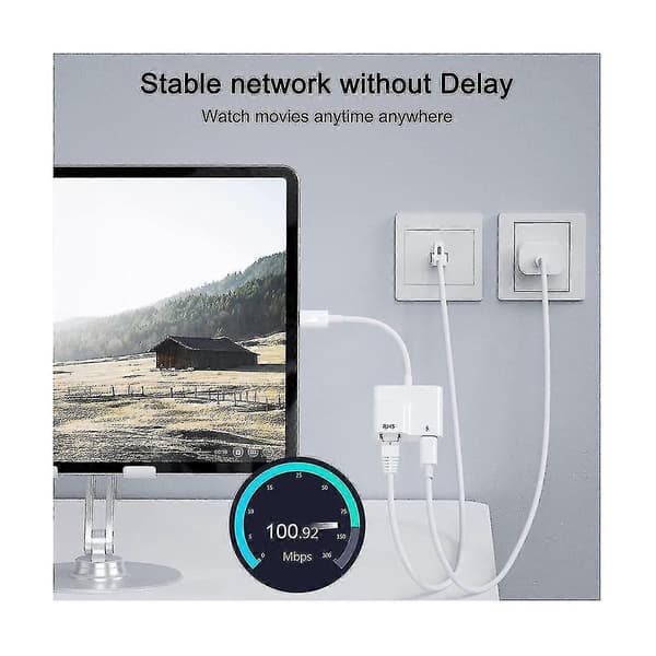 USB-C-Ethernet-sovitin, USB Type-C-RJ45 Gigabit Ethernet LAN -sovitin PD 60W -laturilla, yhteensopiva Vit