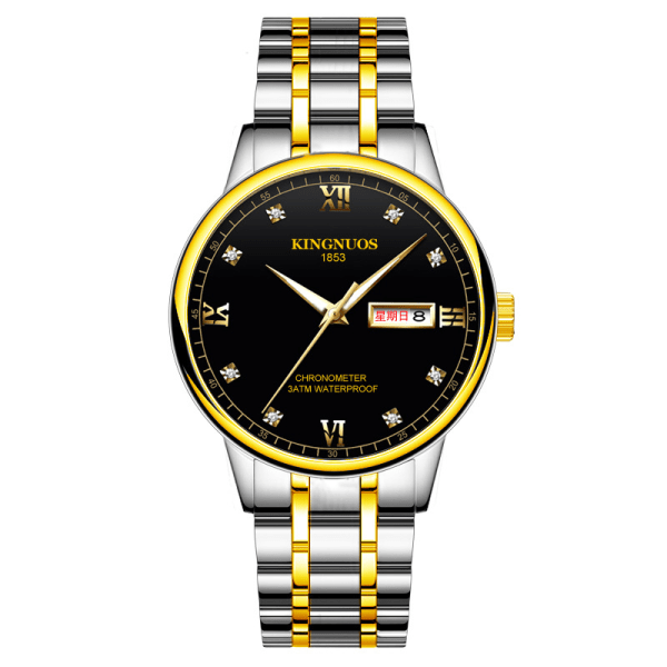 Vanntett, lysende studentklokke med trendpigger Black dial Gold band