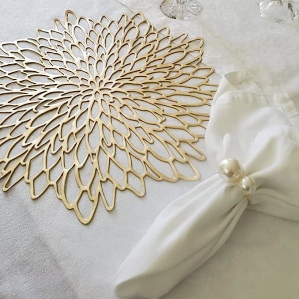 Perle serviettringer sett med 6, gull serviettringer for formell eller uformell dekorasjon av spisebord