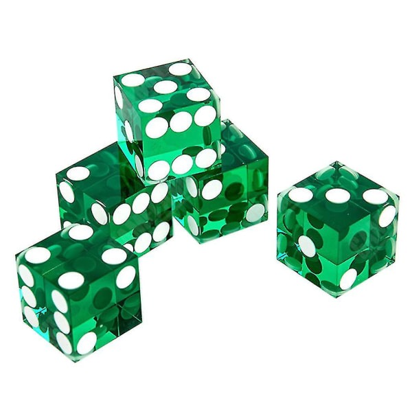 Transparent akryl av hög kvalitet Sexsidig D6 19 mm Casinotärning Set med 5 Green