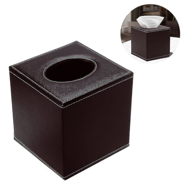 Pu Läder Tissue Box-hållare, fyrkantigt case med botten