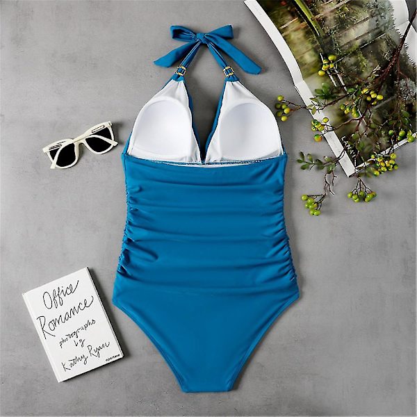 Baddräkt i ett stycke för kvinnor, grimma vadderad bikini Monokini baddräkt Baddräkt för badkläder Blue L