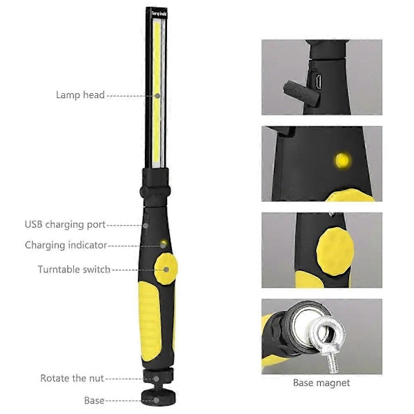 Bærbar COB LED Lommelykt USB Oppladbar Arbeidslampe Vanntett Lanterna Lampe Verksted Nød Camping Belysning Lommelykt Red