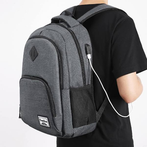 Computerrygsæk Vandtæt forretningsrygsæk med USB-opladning til college/fritid/forretning/skole (mørkegrå)