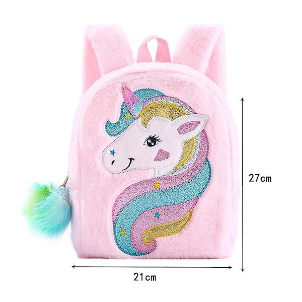 Mini Unicorn Ryggsäck Tjej Barn Plysch Dubbel Axelväska Rese Snack Ryggsäck Rosa