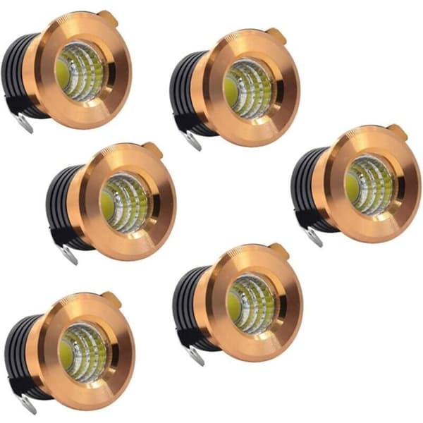 Sæt med 6 Mini Indbyggede LED Loftspots, Sort, Mini LED Spots til Skabsloftslamper, 3W, Varm Hvid Black
