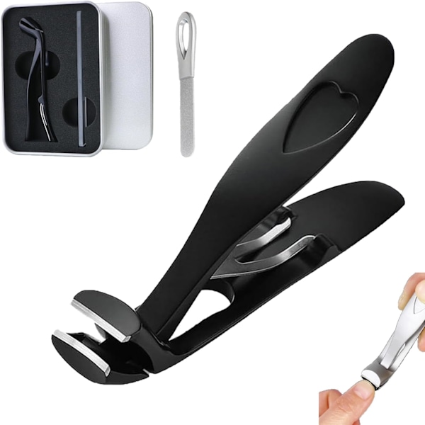 Paksujen varpaankynttien leikkuri, ergonomisesti kulmikas pää Senior varpaankynttien leikkuri, Shirem Nail Clipper Black Black 1set