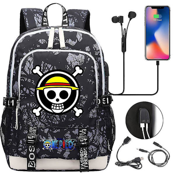 Teini-ikäisten perus- ja yläkoululaukku - yksiosainen printed USB koulureppu miehille ja naisille - casual matkareppu 10