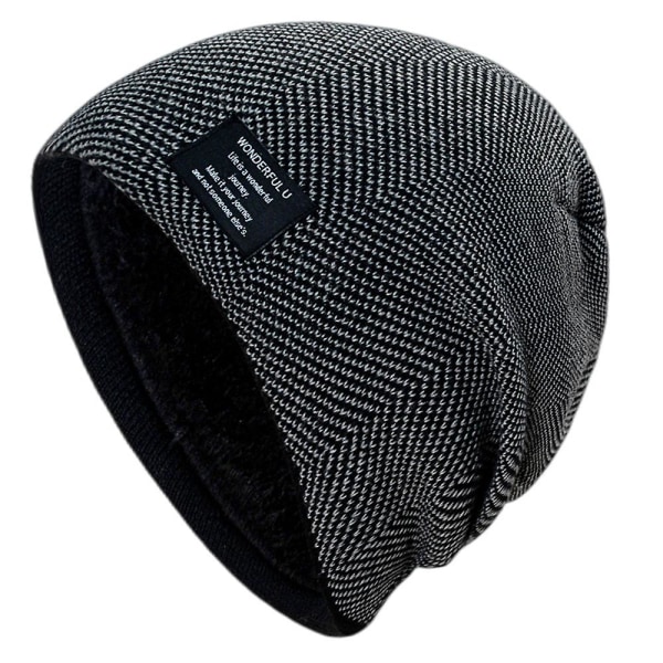 Unisex strikket lue lue fortykket fleecefôret utendørs skihodeskalle Slouch Cap Black