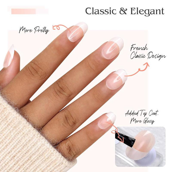 Fransk Press-on Negle Medium Kort Rosa Akryl Oval Fa-FD-