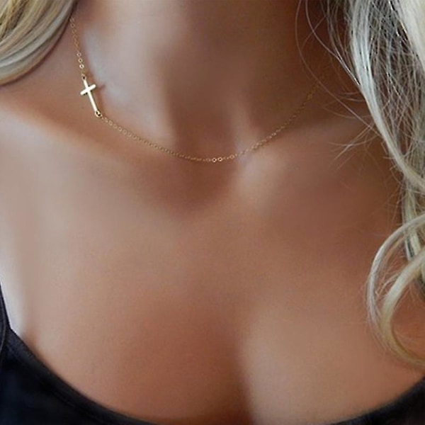 Nytt mode korshängande halsband för kvinnor män rostfritt stål religiös tro smycken guldfärg choker smycken gåvor