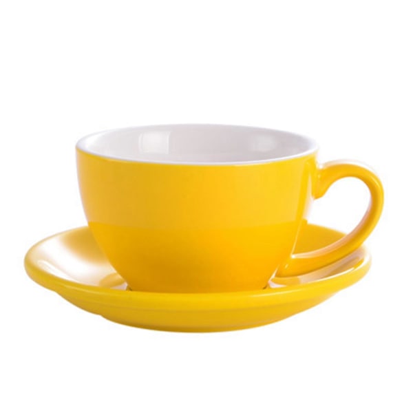 Porcelænskop og underkop sæt til cappuccinoer, varmebestandigt drikkegrej til voksne Yellow