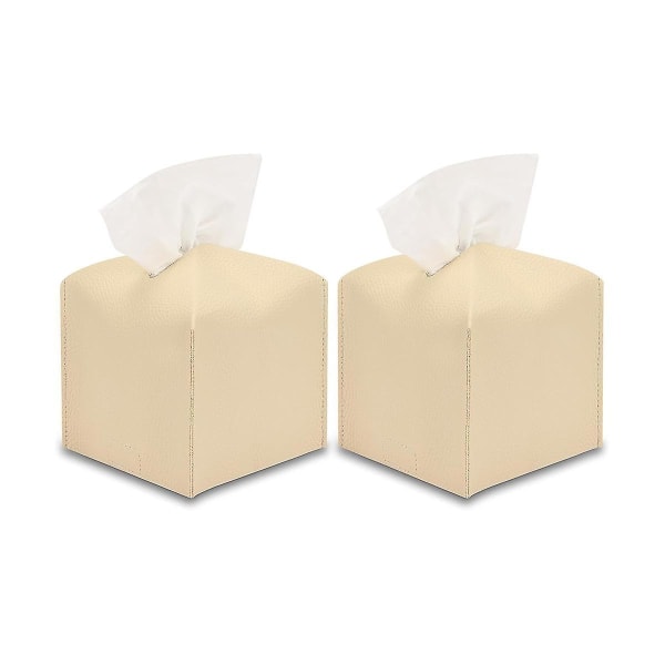 Tissue Box Cover, 2 stk dekorative PU læder Firkantet Tissue Box Holder, vandtæt, til badeværelse, bil, kontor og hjem