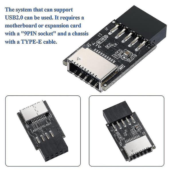 USB 2.0 Frontpanel Header USB 9-stift till USB 2.0 Typ-E Intern Adapter Moderkortsanslutningsadapter