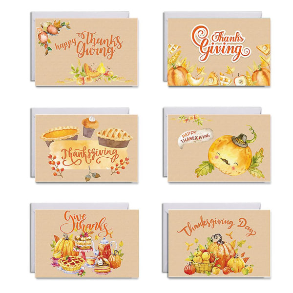 6 kiitospäiväkortin sarja kirjekuoritarroilla Kurpitsa onnittelukortit hyvää kiitospäivää