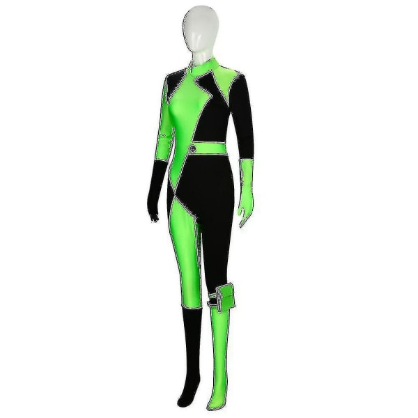 Shego Kostym Bodysuit För Kvinnlig Kim Possible Cosplay Outfits Dragkedja Halloween Elastisk Spandex Jumpsuit Vuxenstorlek XL