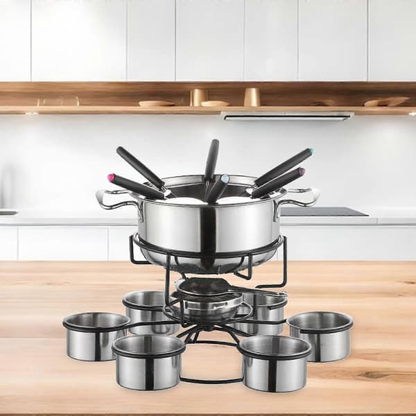 Fonduesett i rustfritt stål, lett, solid, multifunksjonelt, stabilt for hjemmet A
