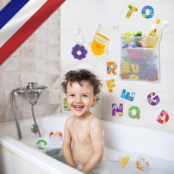 Badelekeorganisator - Netting for babyleker + 4 gratis sterke selvklebende kroker White