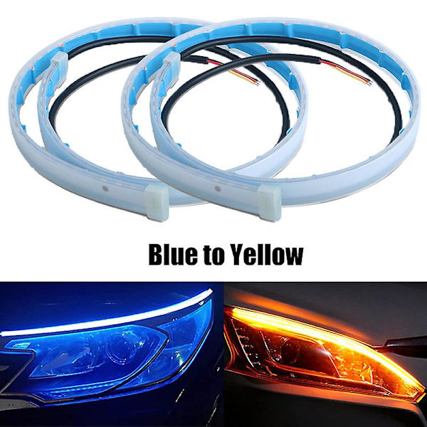 2st Drl Led Strip Blinkersljus Sekventiell Gul Ljus Flexibel Körljus 12v Bilstrålkastare Biltillbehör| | Blue to yellow 30cm