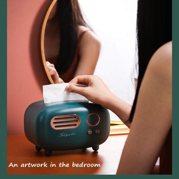 Retro Radio-Shaped Tissue Box Practical Cute Tissue Holder for Home Office green