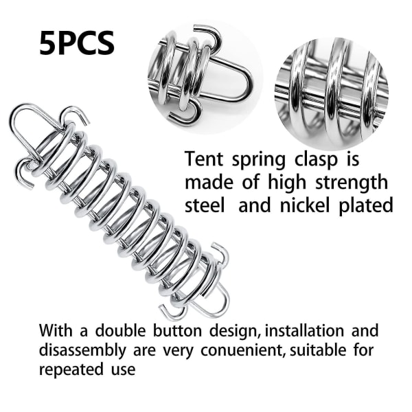 5 delar av spänningsfjädrar, fjädrar för solsegel, spiralfjädrar för solsegel, markisrepsträckare. Ett måste för campingresor