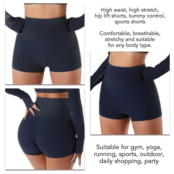 Kvinder Højtalje Booty Yoga Shorts Sommer Biker Shorts Atletiske Leggings Korte Bukser Til Træning Løbe Gym Fitness Yoga Emblem Blue L