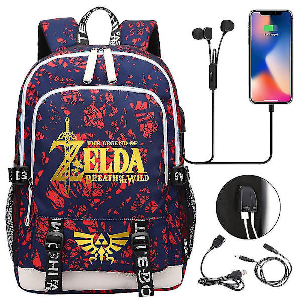 Zelda USB portti kannettavan tietokoneen reppu - Tyylikäs koulukirjalaukku faneille, matkustamiseen ja casual - Ominaisuudet Sisäänrakennettu USB portti - Kätevä tietokonelaukku & Tre 9