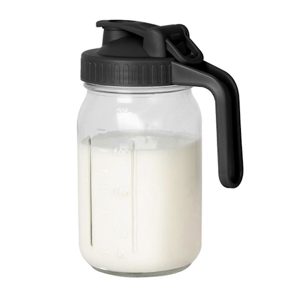 32oz Glas Mason Jar Kande med Flip Cap Låg & Hældetud - Lækagesikker Kande til Opbevaring af Frisk Brystmælk, Glaskande til Cold Brew Iste Black