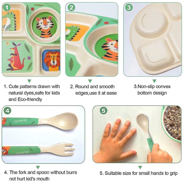 5-delt bambus-servicesæt til børn, bordservicesæt til børn T1