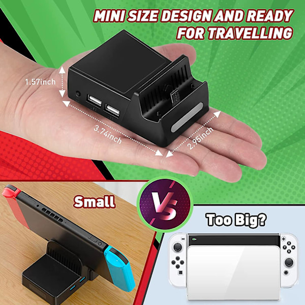 Tv-dockningsstation kompatibel switch, portabel tv-dockningsstation ersättning för switch med extra USB 3.0-port
