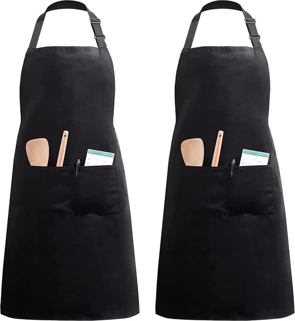 2 stk justerbart forklæde med 2 lommer, madlavningsforklæde køkkenforklæde til køkken, restaurant, café (sort polyester)