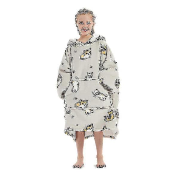 Bærbar Oversized Blanket Sweatshirt Superblød Varm Plys Hætte Blanket Til Børn Grey cat