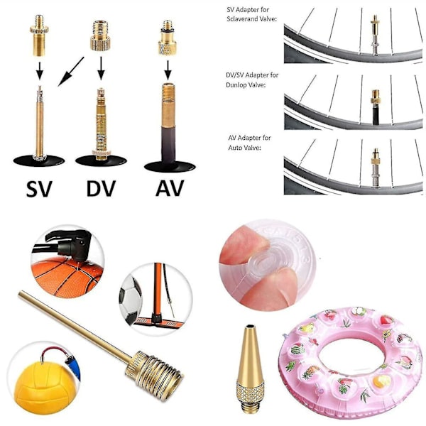 Sykkelpumpe Sykkelventiladapter 14 stk luftpumpetilbehør for å sende 10 pakningsventiler