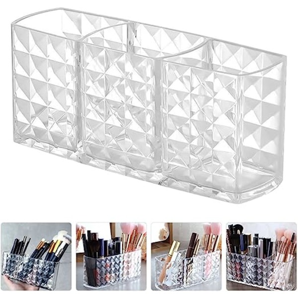 Klar blyantholder 3 rum makeup børsteholder Kosmetiske børster Opbevaringskrukke til kontor soveværelse badeværelse organiseringstilbehør