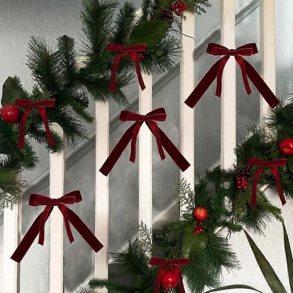 12 st Vinröda Julrosetter i Sammet för Julgranen [HK]