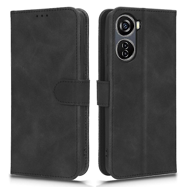 För Zte Blade V40 Design Anti-drop Tpu+pu Läder Phone case Stativ Plånbok Skin-touch Feeling Cover Black