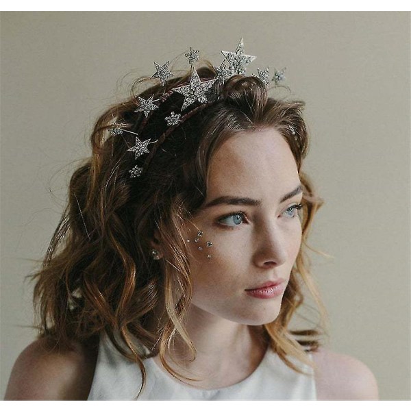 Rhinestone Star Pannband, Glitter Hårband, Bridal Crystal Tiara Crown