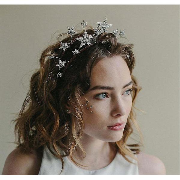 Rhinestone Star Pannband, Glitter Hårband, Bridal Crystal Tiara Crown