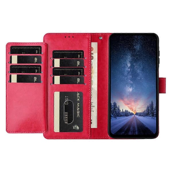 Kompatibelt iPhone 17 pung-etui med stativ, PU-læder folio flip-cover med 8 kortpladser Pink