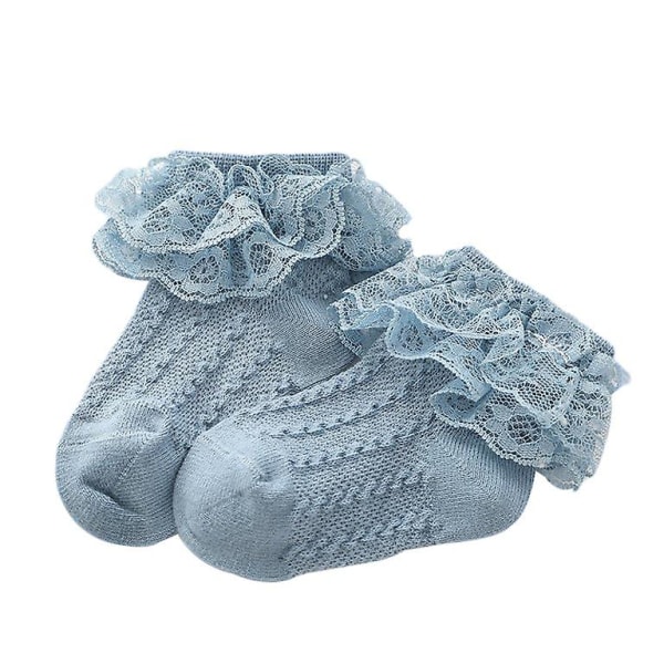 Blå Småbarn Baby Girls Blonder Ruffle Sokker Komfortable sokker