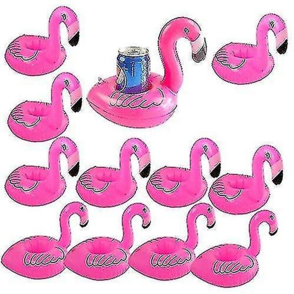 Oppblåsbar flytende flamingo-drinkholder 12 stk