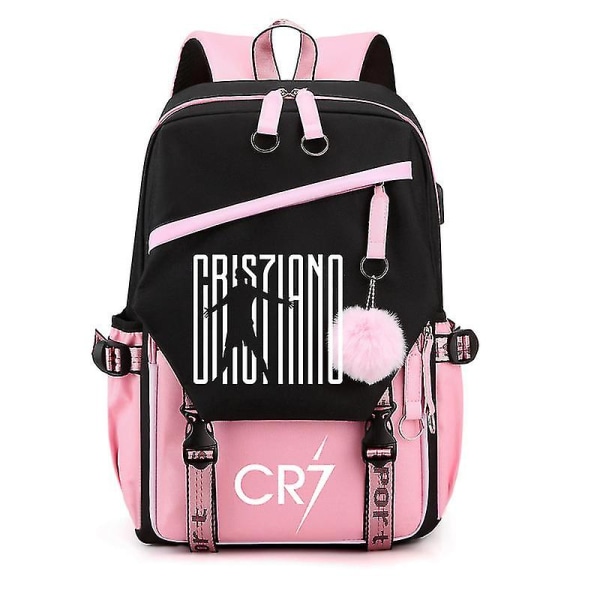 Cr7 Barn Flickor Pojkar Skolväskor Dam USB ryggsäck Canvas Tonåring Bagpack Packsack Stundent Bookbag 5