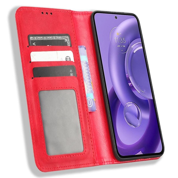 For Motorola Edge 30 Neo 5g Magnetisk Autolukking Retro Pu Lær Lommebok Veske Avtrykk Mønster Telefonstativ Beskyttelsesdeksel Red