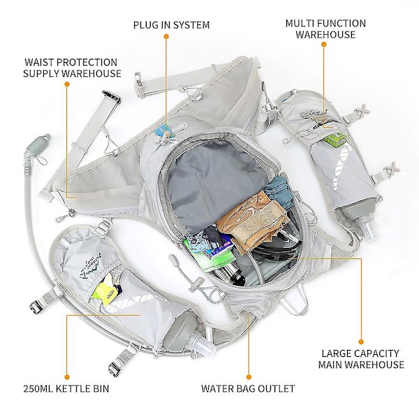 12l Hydration Pack Ryggsäck, lätt vattenryggsäck med 2l läckagesäker hydreringsblåsa Dagsäck för män Kvinnor,löpande vätskeväst för utomhus T gray