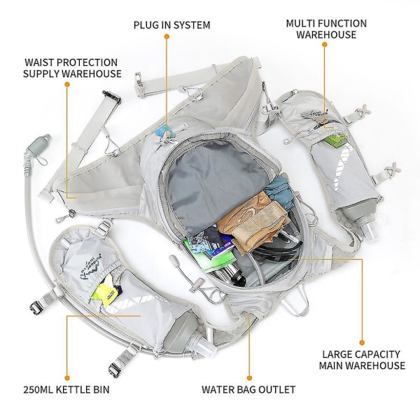 12l hydreringspakke ryggsekk, lett vannryggsekk med 2 l lekkasjesikker hydreringsblære Dagsekk For menn Kvinner,løpende hydreringsvest for utendørs T gray