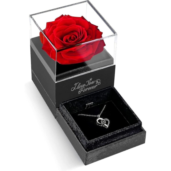 Jeg elsker dig halskæde med rød rose - romantiske gaver til sin kone Kæreste på jubilæum Valentinsdag Fødselsdagsgaver til kvinder mor